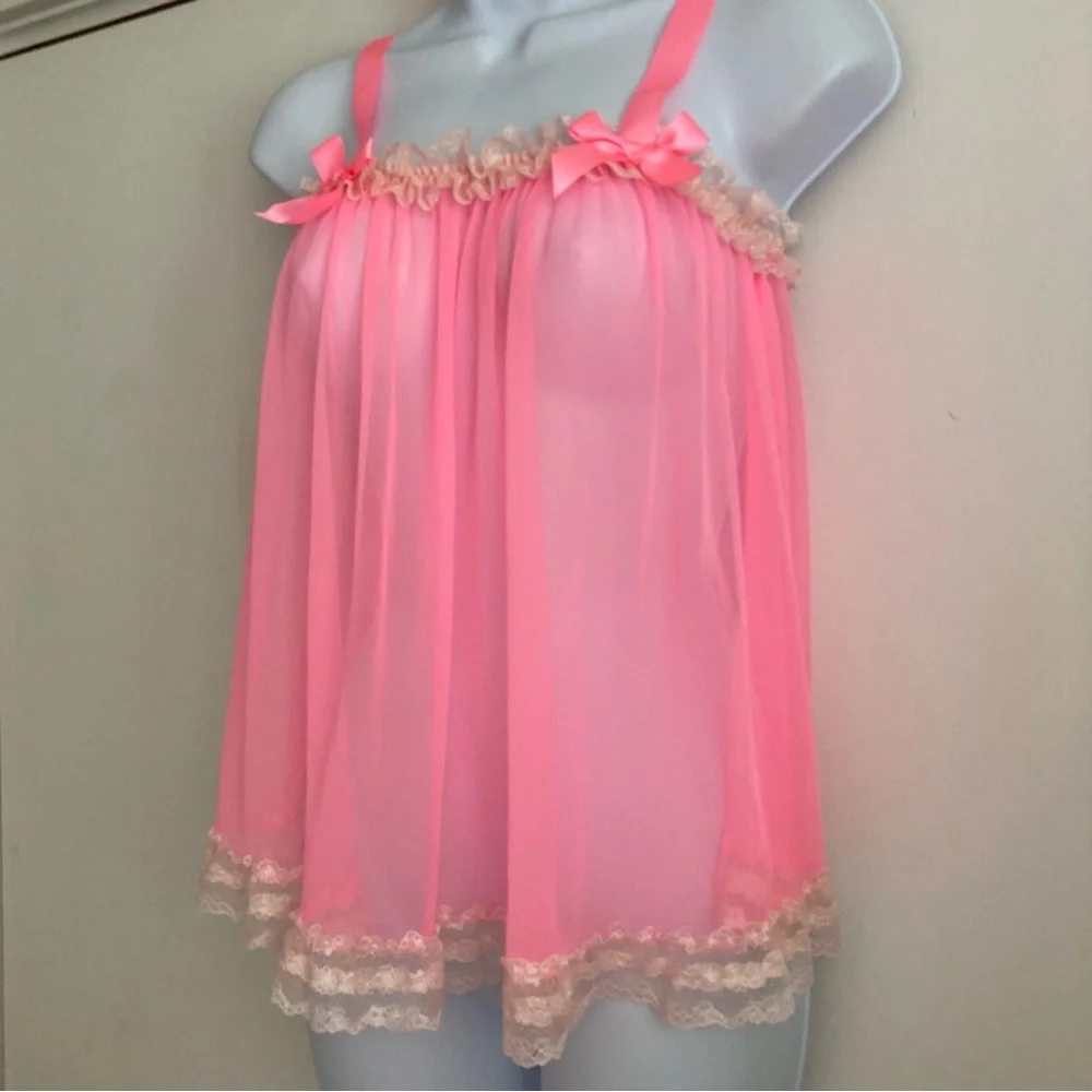 Victoria’s Secret Y2K Bubblegum Pink Sheer Frilly Babydoll Nightie Cami, NWT S